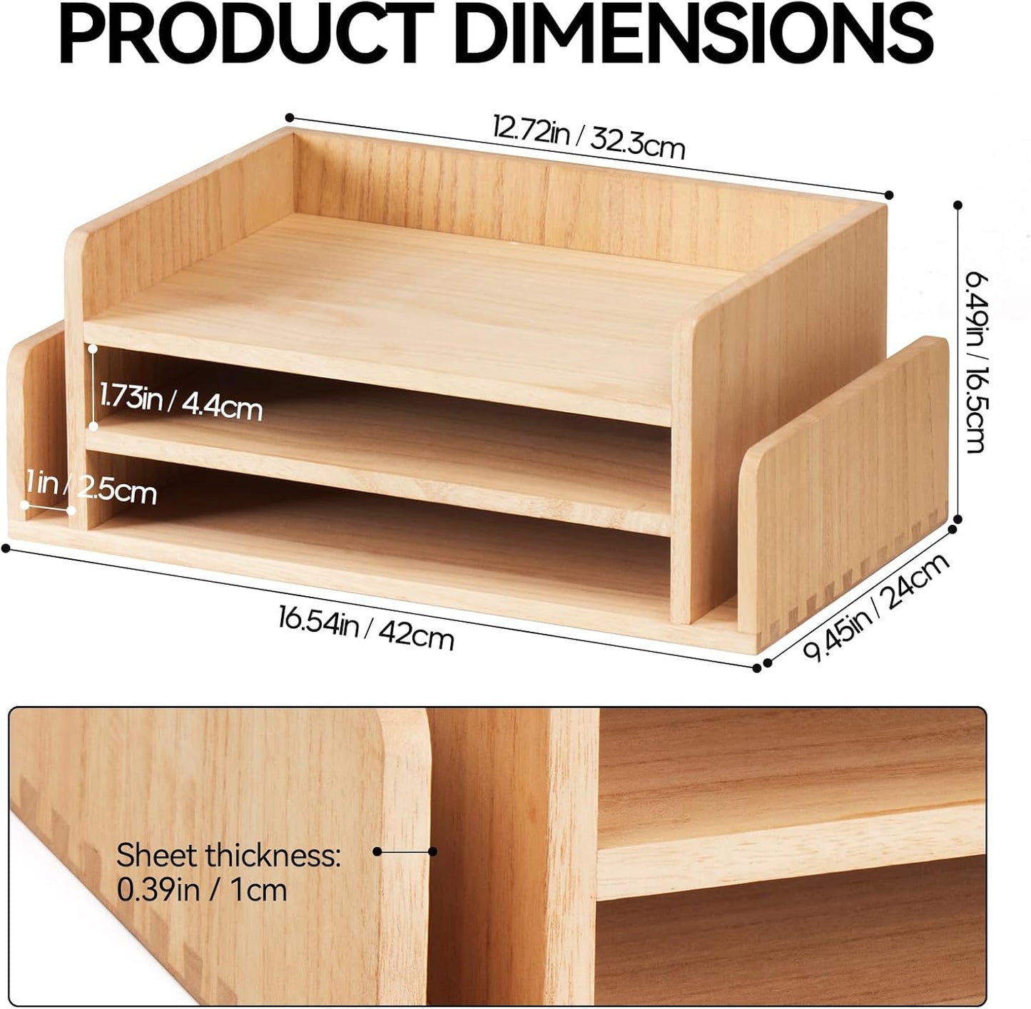KIRIGEN Wood Desk Organizer 5 Trays - Desktop Document Letter Tray for Folders, Mail,File -Nature 3-Tier Office Mail Sorter Organizer Rack/Telephone Stand/Document Holder Dark Brown(2TP-DBR)