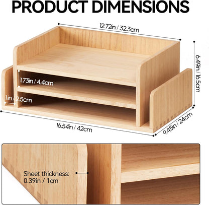 KIRIGEN Wood Desk Organizer 5 Trays - Desktop Document Letter Tray for Folders, Mail,File -Nature 3-Tier Office Mail Sorter Organizer Rack/Telephone Stand/Document Holder Dark Brown(2TP-DBR)