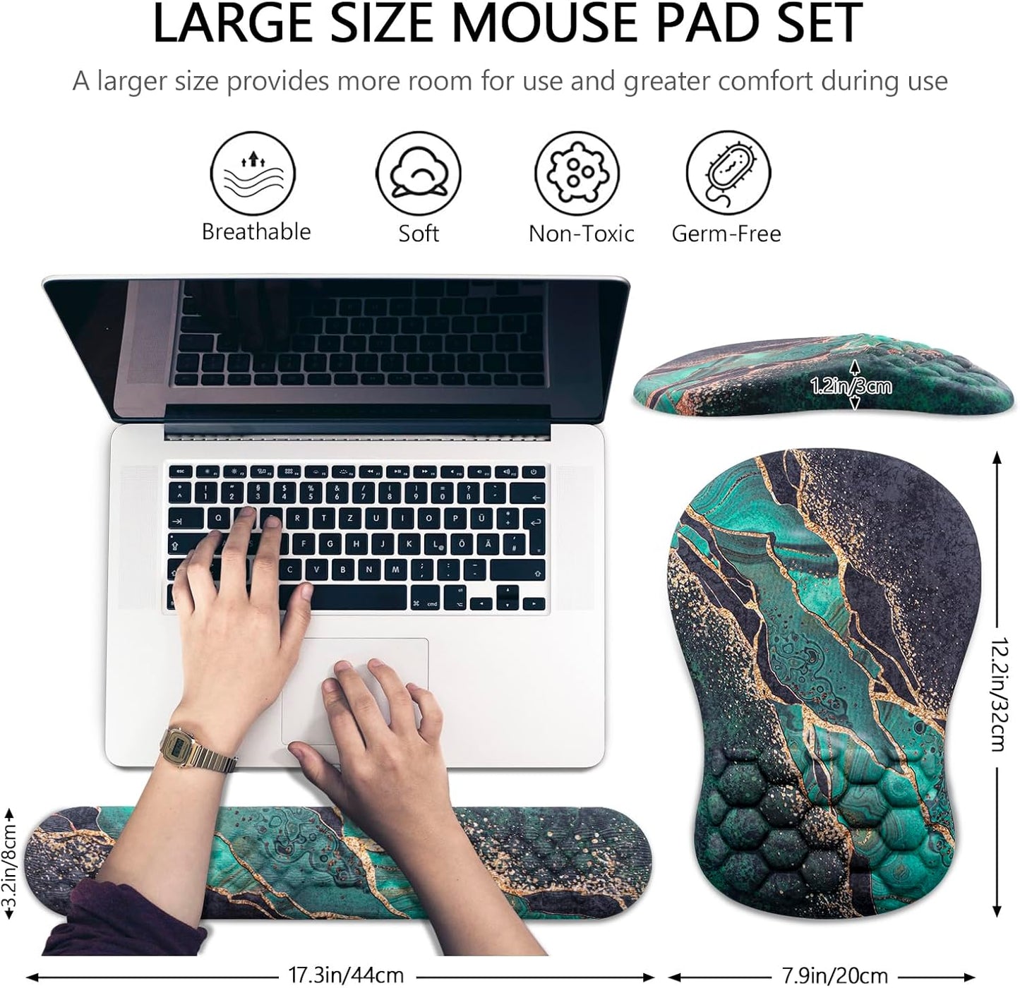 Mouse Pad Wrist Support, Laokiiy 2 in1 Keyboard Wrist Rest+ Ergonomic Mouse Pad, Non-Slip Wrist Rest for Computer Keyboard, Made Easy Typing & Relieve Wrist Pain（Banana Leaf Green）
