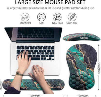 Mouse Pad Wrist Support, Laokiiy 2 in1 Keyboard Wrist Rest+ Ergonomic Mouse Pad, Non-Slip Wrist Rest for Computer Keyboard, Made Easy Typing & Relieve Wrist Pain（Banana Leaf Green）