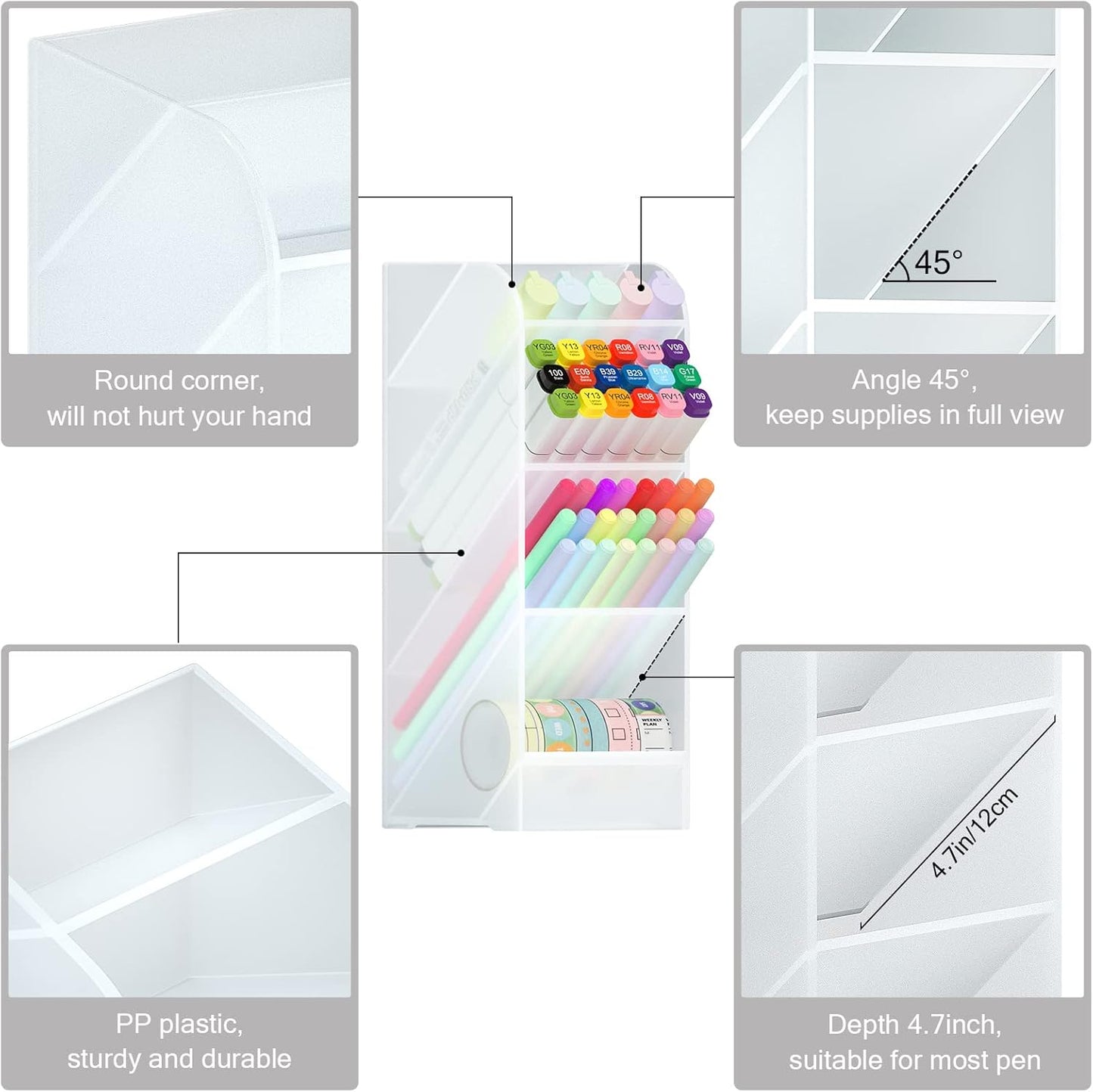 Asten Pen Holder, Pencil Holder for Desk, Pen Organizer for Office, School, Desktop, Large Capacity Pen Storage Organizer with 5 Compartment for Pens, Markers, Makeup Brush, Cosmetics (Clear, 1 Pack)