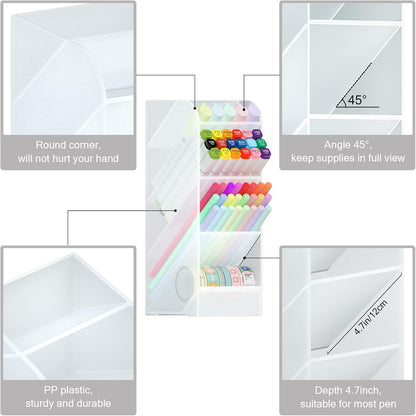 Asten Pen Holder, Pencil Holder for Desk, Pen Organizer for Office, School, Desktop, Large Capacity Pen Storage Organizer with 5 Compartment for Pens, Markers, Makeup Brush, Cosmetics (Clear, 1 Pack)
