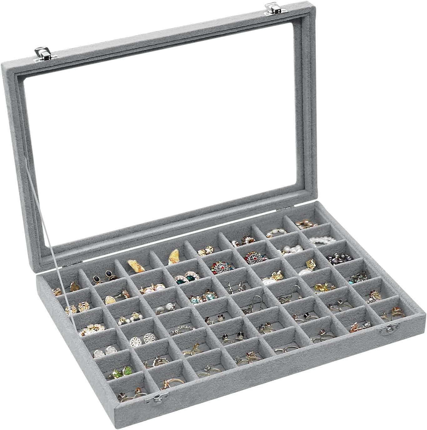 Stratalife Jewelry Organizer Bracelet Organizer Storage Box 12 Grid Stackable Jewelry Tray with Lid Velvet Jewelry Box for Drawer Necklace Bracelet Display Storage Organizer Box (Beige)