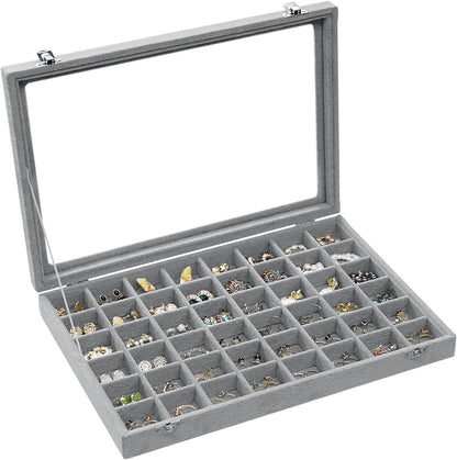 Stratalife Jewelry Organizer Bracelet Organizer Storage Box 12 Grid Stackable Jewelry Tray with Lid Velvet Jewelry Box for Drawer Necklace Bracelet Display Storage Organizer Box (Beige)