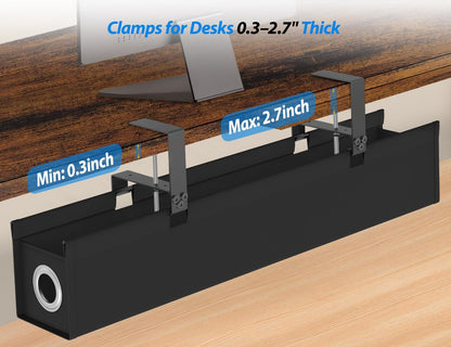Under Desk Cable Management Tray, 30" Cord Organizer for Table with Oxford Fabric, 60LBS Capacity, No Drill Installation, Cable Management Fits Most Desks, Gaming Setup & Home Office