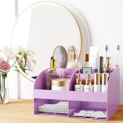 Makeup Organizer with Drawers, Cosmetic Storage for Dresser Vanity and Bathroom Countertop, Beauty Holder for Lipstick Brush, Skincare Organizer for Vanity, Cosmetic Display Case (White)