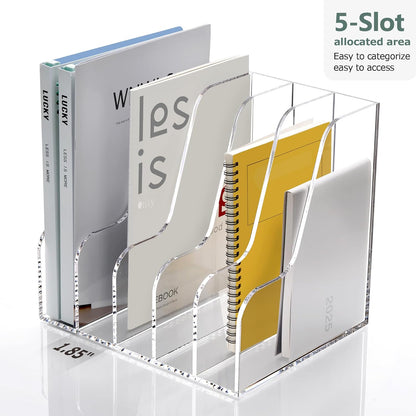 SANRUI Acrylic Magazine Holder Desk Organizer Workspace Sorters，Clear Bookend File Sorter Holder，Folder Rack, Office Accessories Organization Storage with 3 Vertical Compartments