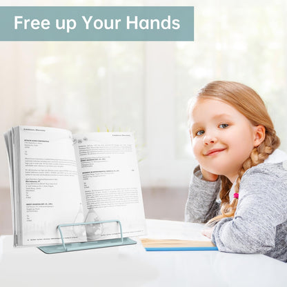 Honagu Metal Desk Book Holder, Hands Free Adjustable Cookbook & Document Holder, Portable Bookstand for Music Books, Textbooks, Recipes, Tablets & iPads (Purple)