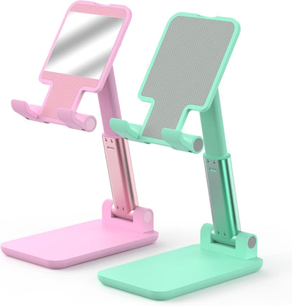 Cell Phone Stand, Adjustable Angle and Height Cell Phone Holder for Desk, Foldable and Portable, Anti-Slip Silicone Pad, Compatible with All Mobile Phones and 4-8 Inch Devices, Pink