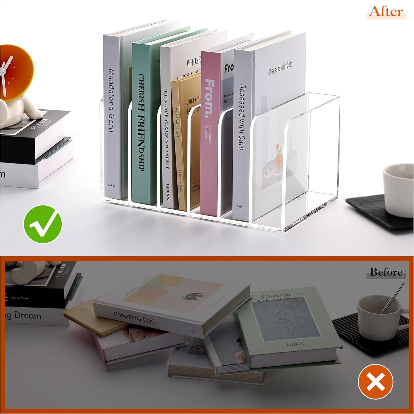 YUXUN Acrylic Magazine Holder,Clear Desk Organizer File Sorter for Notebook,Paper,Envelope,Magazine, Book Storage-Office/Home/Classroom Organization(4 Compartments,B5)