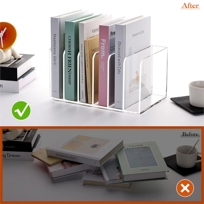 YUXUN Acrylic Magazine Holder,Clear Desk Organizer File Sorter for Notebook,Paper,Envelope,Magazine, Book Storage-Office/Home/Classroom Organization(4 Compartments,B5)