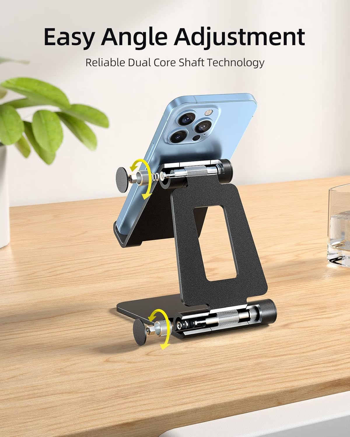 Nulaxy 2 Pack Fully Aluminum Dual Folding Cell Phone Stand, Adjustable Foldable Desktop Phone Holder for Desk Compatible with iPhone 17 16 15 14 13 12 11 Pro Max Xs Xr X 8, All Phones, Black & Silver