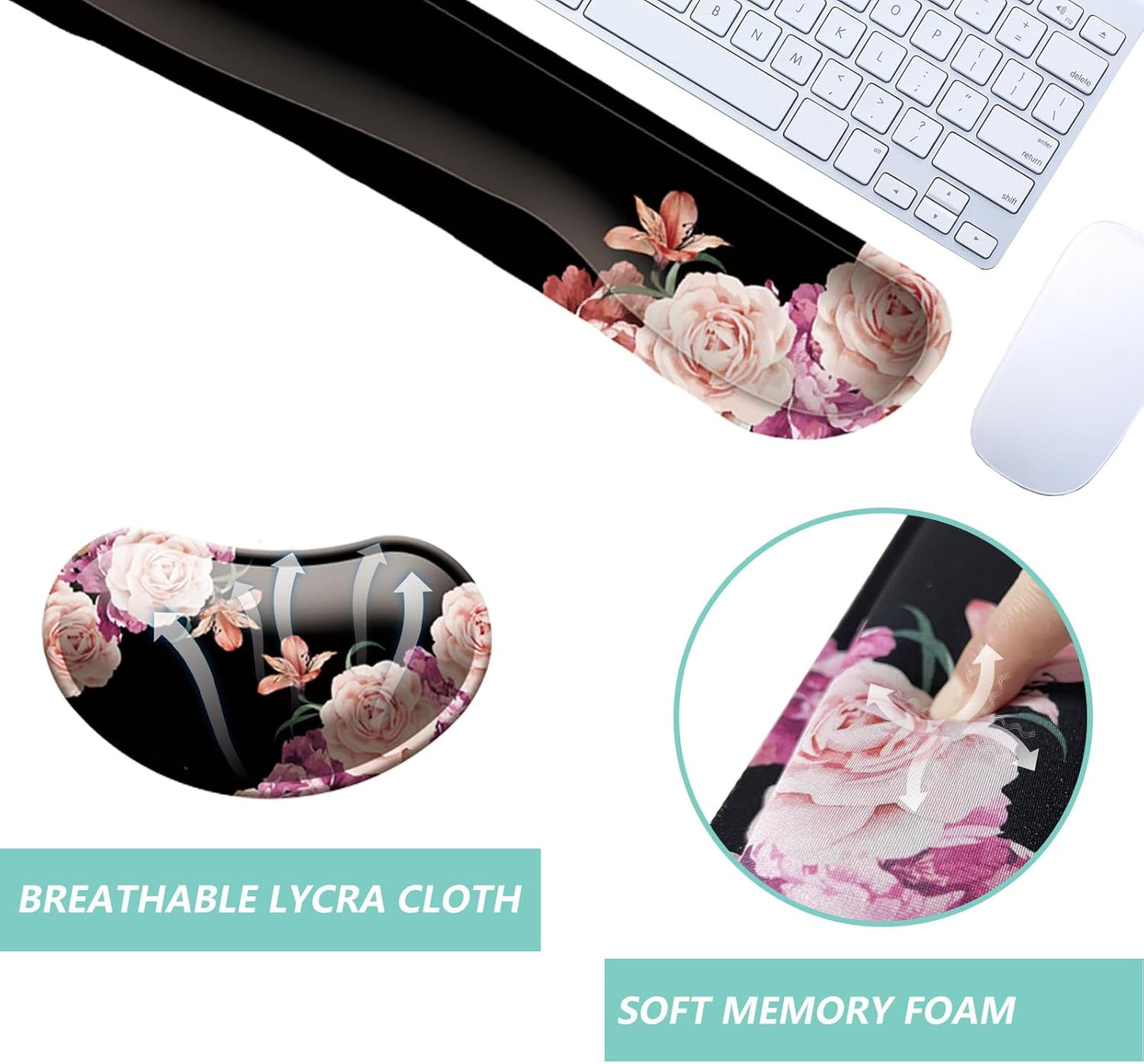 Keyboard Wrist Rest Mouse Wrist Support Set, Memory Foam Wrist Rest Pad for Computer Laptop Keyboard Mouse, Ergonomic Wrist Cushion Support for Typing Pain Relief, Gaming Home Office, Purple