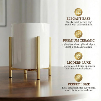 4.72" Gold Pen Holder Aesthetic Pencil Holder for Desk, Gold Desk Organizers and Accessories for Women Girls, Ceramic Pen Holder for Office