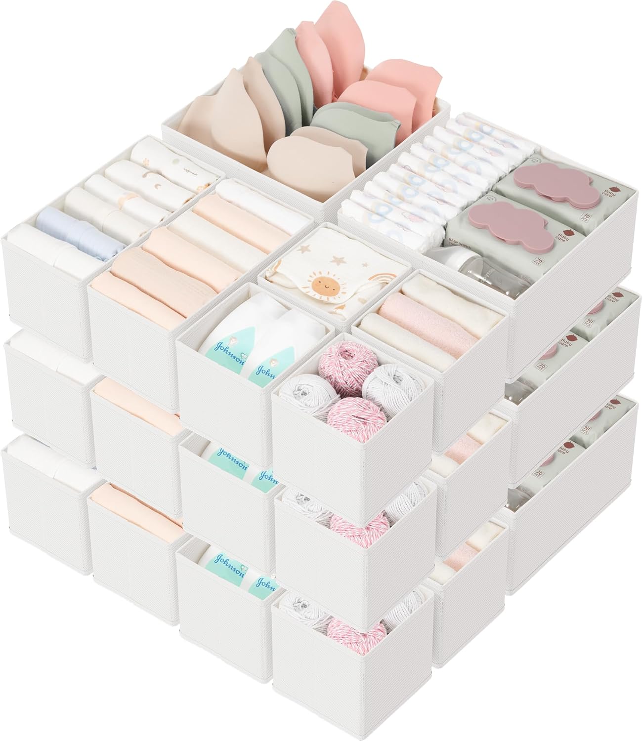 Criusia Drawer Organizer 18-Piece Set, Dresser Organizer for Baby Clothes, Foldable Closet Storage & Drawer Dividers for Underwear, Socks, Nursery (Beige)