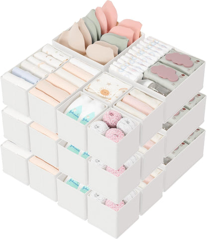 Criusia Drawer Organizer 18-Piece Set, Dresser Organizer for Baby Clothes, Foldable Closet Storage & Drawer Dividers for Underwear, Socks, Nursery (Beige)