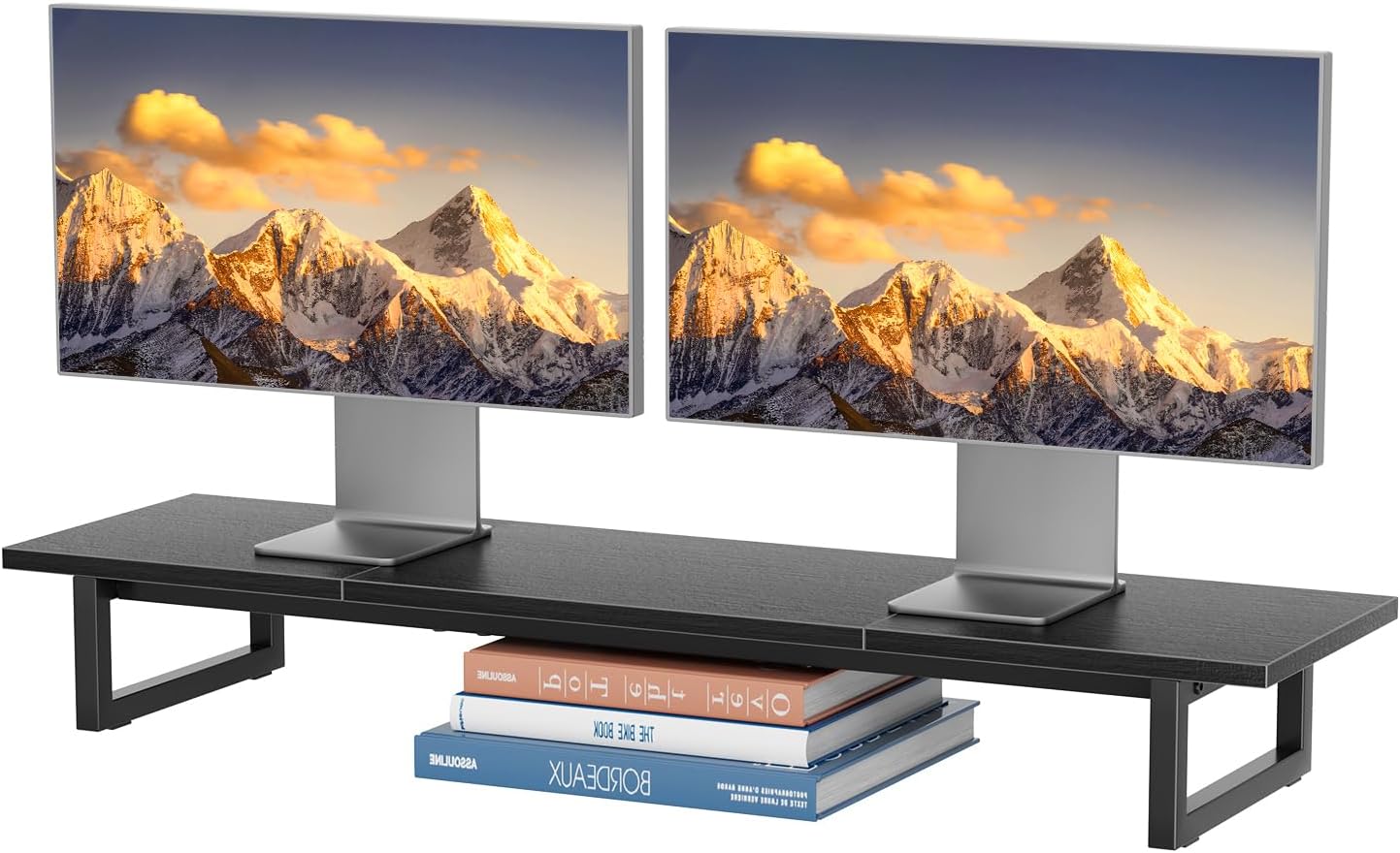 Simple Trending 38 Inch Dual Monitor Stand Riser, Wood and Steel Desktop Organizer for Home Office, Black