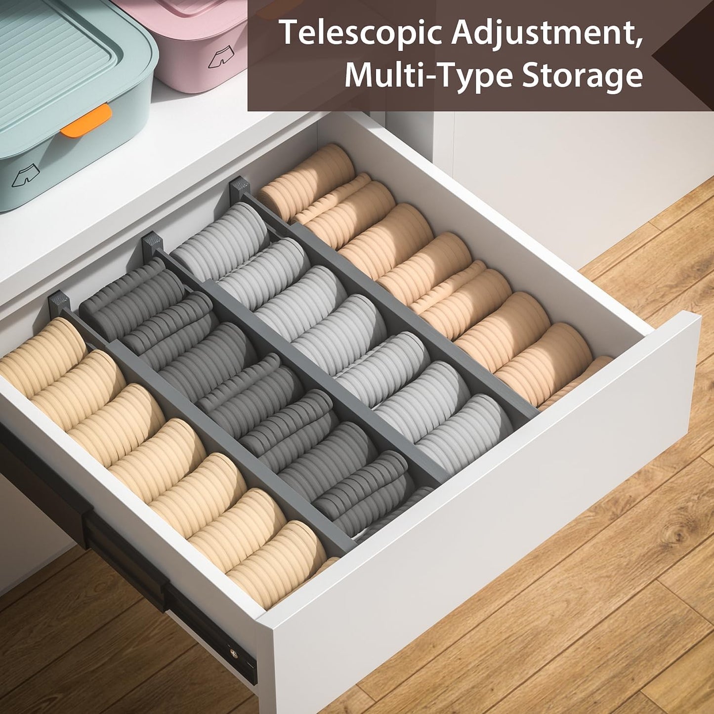 DUCOO 4 PCS Drawer Divider, 17"-22" Adjustable Bamboo Drawer Dividers Organizers, Expandable Separators for Kitchen, Clothes, Dressers, Home, Office