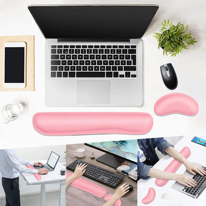 Dapesuom Keyboard Wrist Rest Set, Cute PU Leather Wrist Cushion for Computer Keyboard and Mousepad, Memory Foam Mouse Pad Rests Support with Non-Slip Base for Typing Pain Relief Laptop, Colonial White