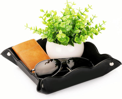 Valet Tray for Men Women - PU Leather Travel Catchall Tray Organizer - Desk Bedside Nightstand Storage Box for Jewelry Key Phone Remote Controller Wallet Watch Glasses Coin Readers -White