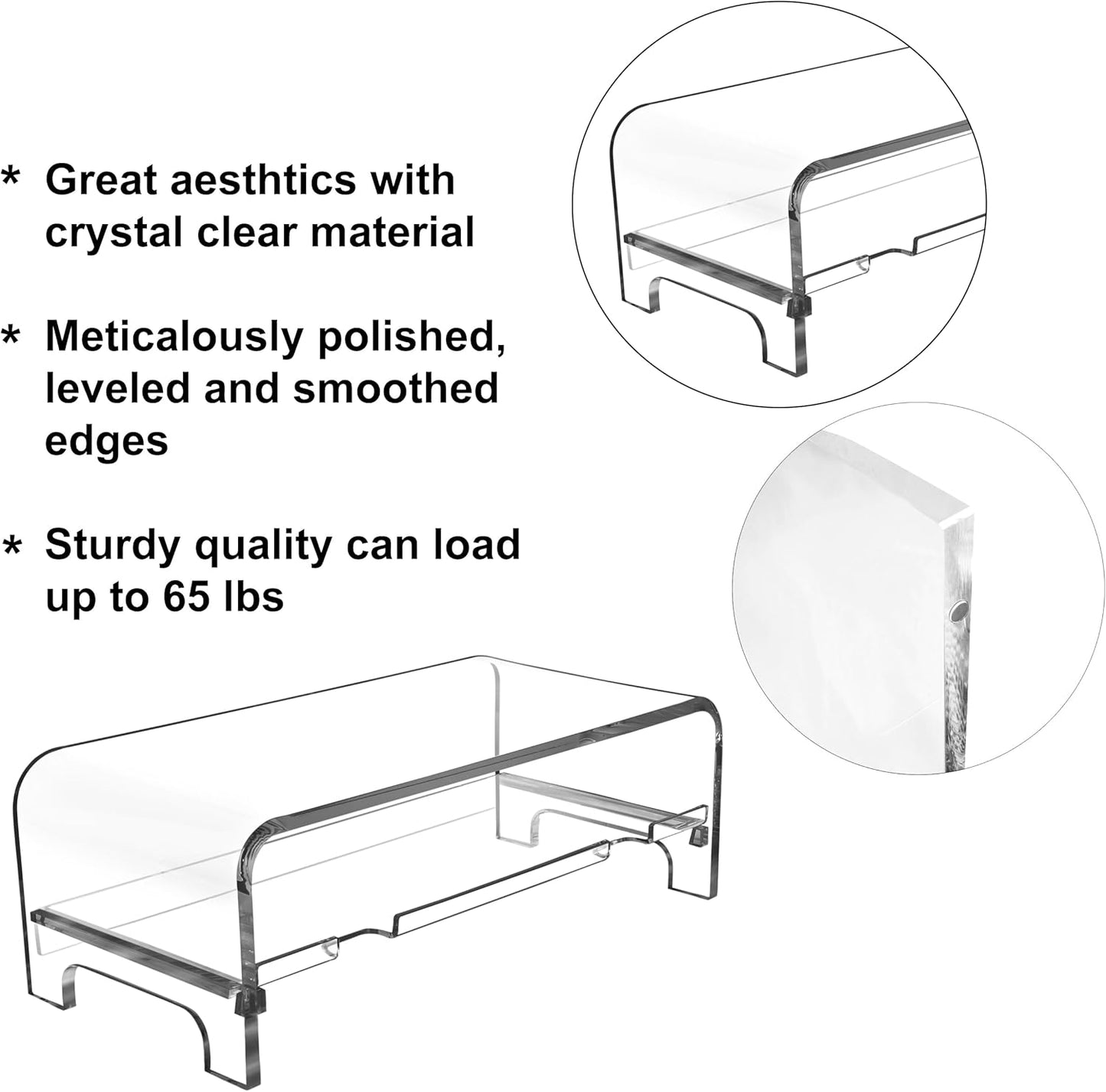 AMT Acrylic Laptop Monitor Stand & Computer Riser with Cat Keyboard Protector, Space-Saving Design, Extra Storage, Clear Shelf - Ideal for Monitors, Laptops, Printers, Desktop Decor