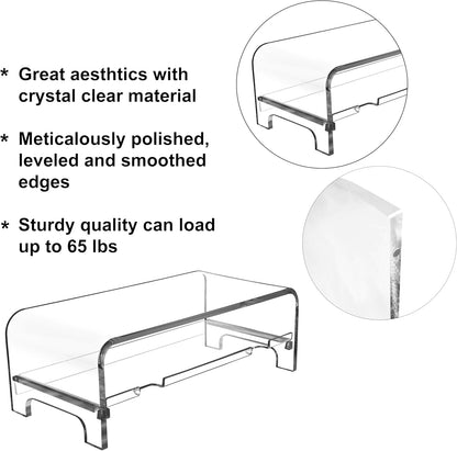 AMT Acrylic Laptop Monitor Stand & Computer Riser with Cat Keyboard Protector, Space-Saving Design, Extra Storage, Clear Shelf - Ideal for Monitors, Laptops, Printers, Desktop Decor