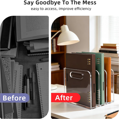 Acrylic Magazine File Holder, 3 Vertical Compartments Desk Document Sorter Organizer, Clear Folder Rack Binder for Office/Documents/Classroom, for Home, Tablet, Magazines, Books & Accessories