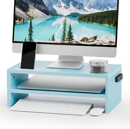 Marbrasse Monitor Stand Riser, 2 Pack 16.5 Inch 2 Tier Computer Monitor Stand, Printer Shelf Stand for Laptop Computer Screen Storagek,Desktop Stand with Phone Holder and Cable Management
