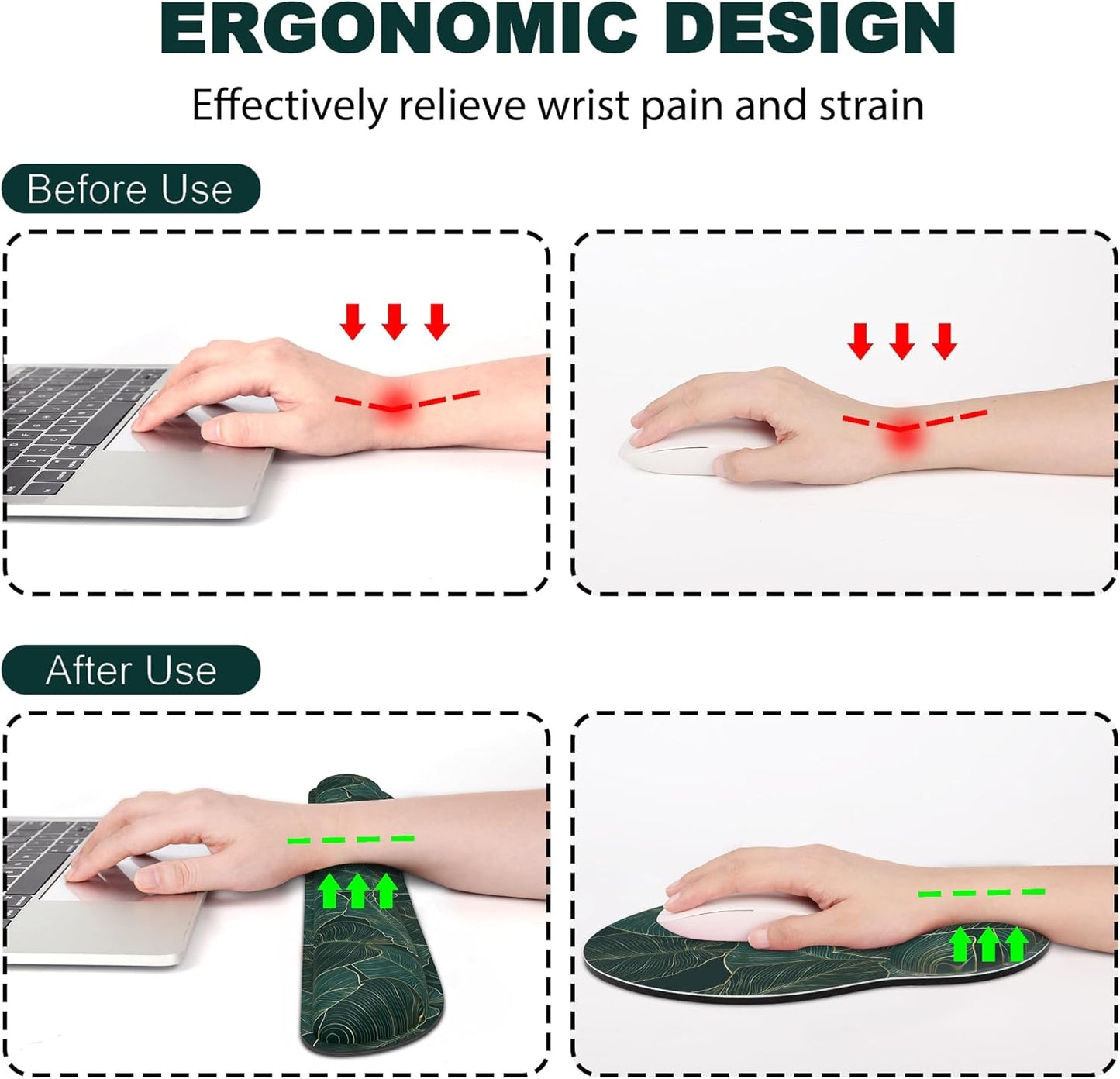 Ergonomic Mouse Pad with Wrist Rest and Keyboard Wrist Rest, Memory Foam Wrist Rest for Computer Keyboard, Easy Typing, Pain Relief, Mouse Pad Wrist Support for Gaming,Office, Laptop, Black Flower