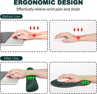 Ergonomic Mouse Pad with Wrist Rest and Keyboard Wrist Rest, Memory Foam Wrist Rest for Computer Keyboard, Easy Typing, Pain Relief, Mouse Pad Wrist Support for Gaming,Office, Laptop, Black Flower