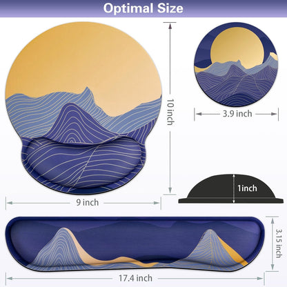 Mouse Pad with Wrist Rest Set, Qomolama 3-in-1 Wrist Support Mouse Pad Set, Floral Gaming Mousepad with Anti-Skid Base,Ergonomic Mouse Pad,Memory Foam Keyboard Gel Wrists Rest