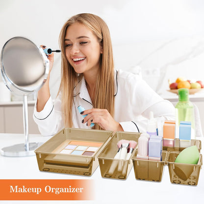 SpaceHacks 25 PCS Plastic Drawer Organizer Set, 4-Size Versatile Organizer Tool Trays & storage Bins for Makeup, Jewelry, and Gadgets in Bathroom, Bedroom and Office,Clear Black