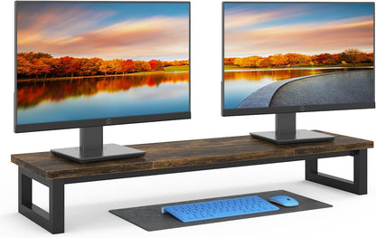 YAOHUOO Dual Monitor Stand Riser, 39Inch Large Monitor Stands for 2 Monitors, Computer Monitor Stand, Wooden Desktop Oraganizer Shelf for Office Desk Computer,Laptop,TV