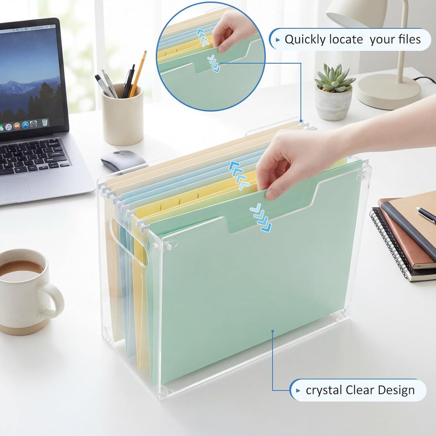 Novabright 1 Pack Acrylic File Organizer Box with Handles, Clear Hanging File Organizer for Letter Size/a4 Filing Crate Bin Holder for Desk, Office, Home, School