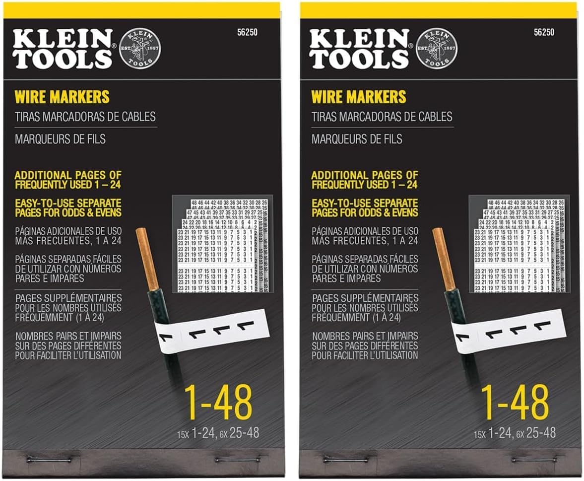 Klein Tools 56250 Wire Marker Book for Cable Management, Electric Panel Organization Wire Label Stickers, Numbered 1-48
