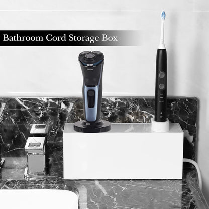 Linkidea Bathroom Electric Toothbrush Cable Box, Vanity Hide Cord Organizer, Charger and Power Strip Storage Case, Keep Countertop & Outlet Clean (White)