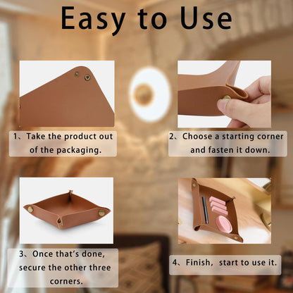 3 Pcs Leather Valet Tray for Keys & Jewelry Premium Desktop Organizer Portable Design for Watches, Wallets, Phones Home Office Travel Nightstand Accessory (Brown)