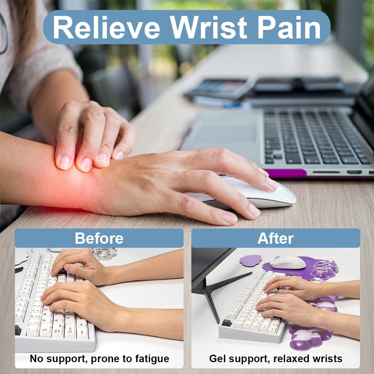 Gel Wrist Rest and Cloud Mouse Pad Support for Keyboard and Mouse - Ergonomic Pink Keyboard Wrist Pad Set for Typing Pain Relief/Computer/Laptop/Gaming/Home/Office (Cloud Shape, Gradient Blue Pink)