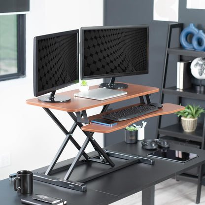 VIVO 26 inch Desk Converter, K Series, Height Adjustable Sit to Stand Riser, Dual Monitor and Laptop Workstation with Keyboard Tray, Black, DESK-V026KB