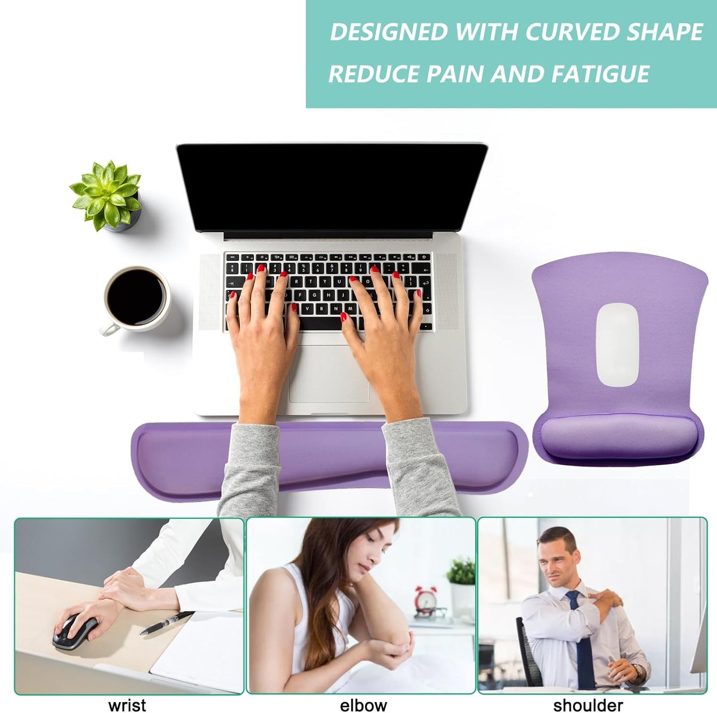 Keyboard Wrist Rest Pad Mouse Pad with Wrist Support Set of 3, Gaming Mousepad with Non-Slip Rubber Base, Ergonomic Memory Foam Mouse Cushion Support for Home Office Laptop Computer, Navy Blue