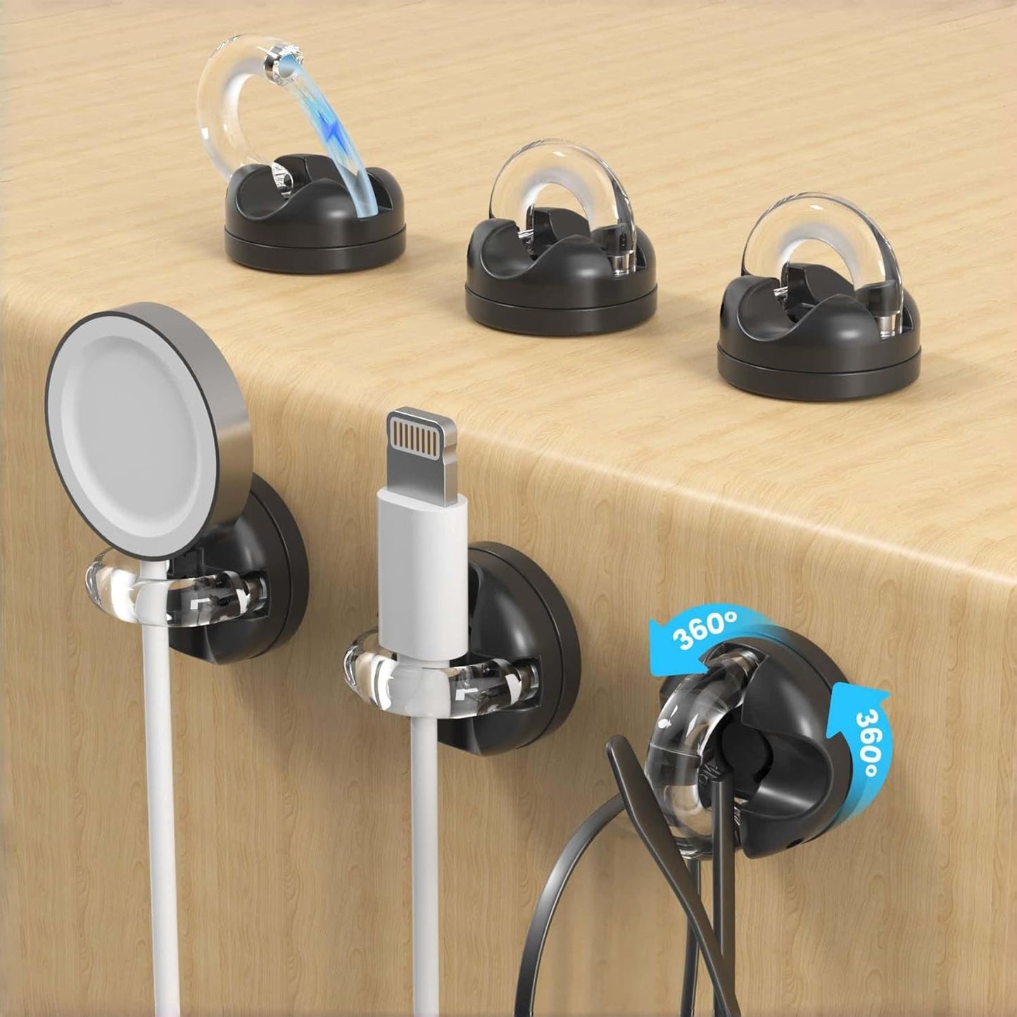 IFNOW 6 Pack Magnetic Cable Clips for Nightstand Black and White Self Adhesive Cord Holder Adjustable Clip for Desk, Nightstand, Phone Charger, Computer, Home, Office, Car