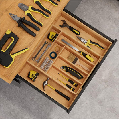 BAMEOS drawer organizer flatware organizer cutlery tray silverware organizer expandable adjustable bamboo drawer organizer kitchen bathroom