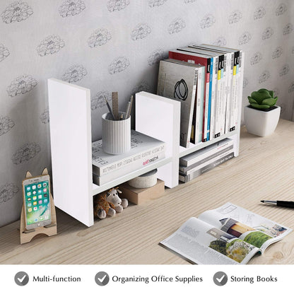 Jerry & Maggie Desktop Organizer Office Storage Rack Adjustable Wood Display Shelf Free Style Double H, Multi-Functional Mini Bookshelf for Desk Natural Stand (Natural Wood Tone)