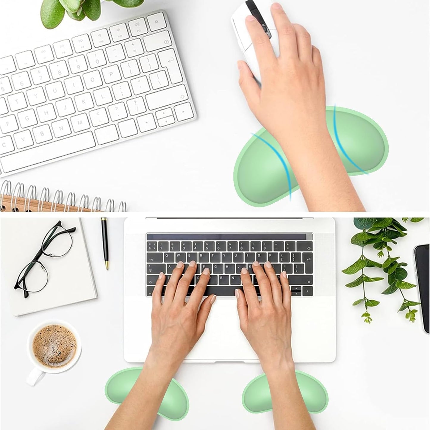 Dapesuom Keyboard Wrist Rest Set, Cute PU Leather Wrist Cushion for Computer Keyboard and Mousepad, Memory Foam Mouse Pad Rests Support with Non-Slip Base for Typing Pain Relief Laptop, Colonial White