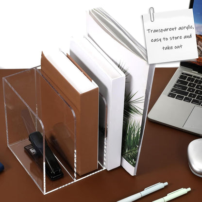 Acrylic Desk Organizer, Thickened Clear Magazine Holder with 3 Vertical Compartment Acrylic File Sorter Organizer for Office, Home, Classroom