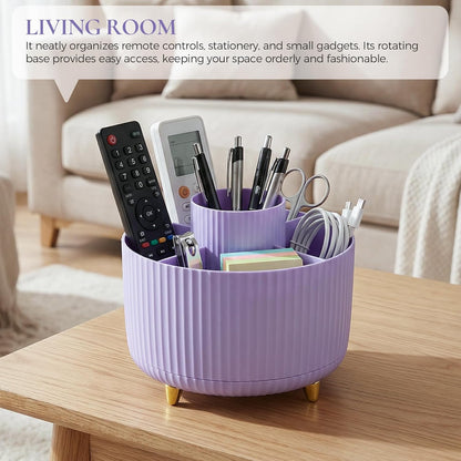 KONVINIT Pencil Pen Holder for Desk, 5 Slots 360 - Degree Rotating Desktop Organizer, Cute Desk Organizers and Accessories for School, Home, Office and Art Supply, Beige