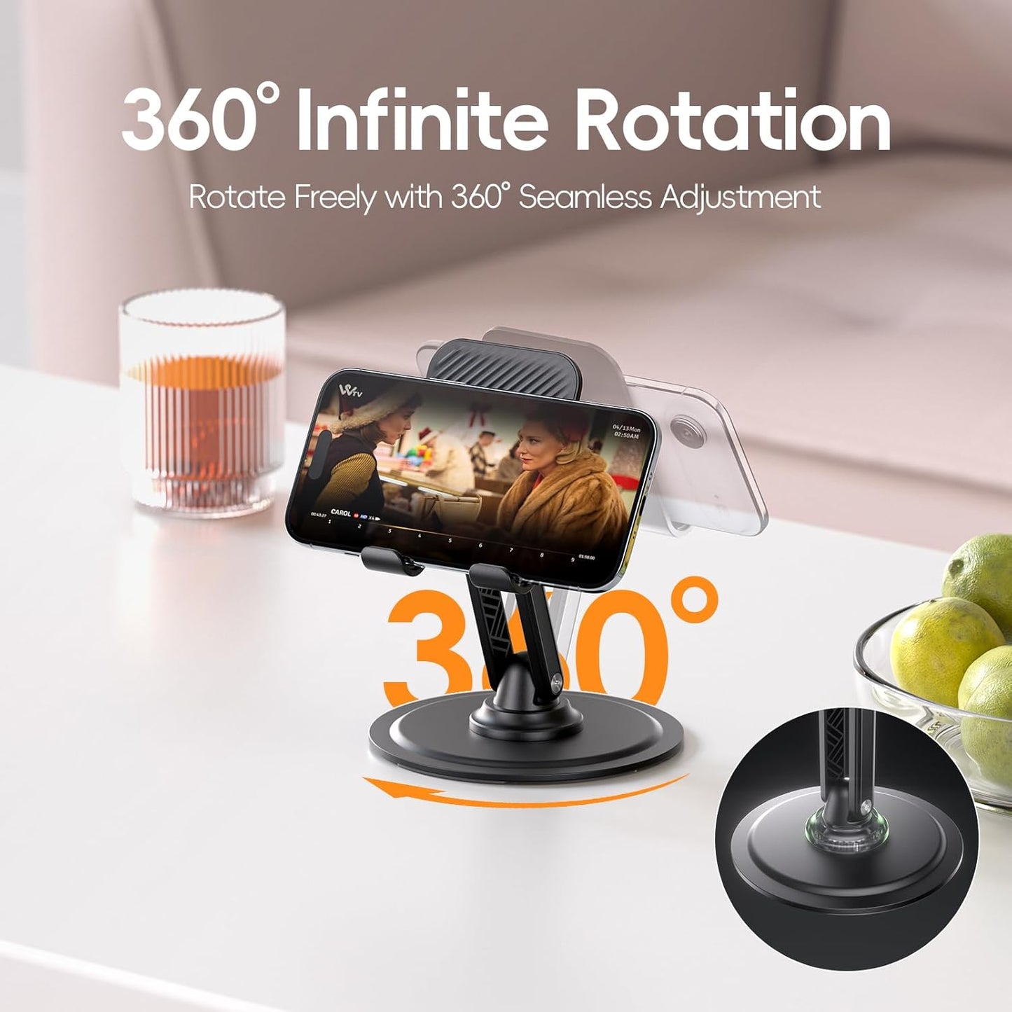 Adjustable Phone Stand for Desk, 360° Rotating Foldable Mobile Phone Holder, Sturdy Office Desk Accessories for All iPhone & Samsung Galaxy Models