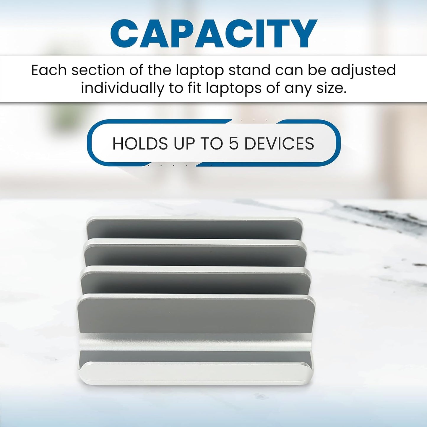 Elestoria 5- Slot Vertical Laptop Stand - Aluminum Laptop Stand Vertical for Desk - Fits MacBook Pro/Air, Surface, Mobiles & Gaming Laptops up to 17.3" - Heavy Duty Laptop Holder for Desk - (Black)
