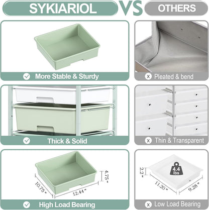 SYKIARIOL Utility-Rolling-Storage-Drawer-Craft-Cart-Organizers with 4 Drawers & Dust-proof Door for Kid Craft Art Room,Bedroom,Home Office, 4 Tiers Drawer cart, Green