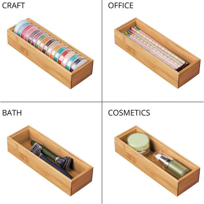 mDesign Slim Wooden Bamboo Drawer Organizer for Office - 12" Long Stackable Storage Box Tray for Desk Drawers/Cabinet - Junk Drawer and Accessories Organization - Echo Collection, 2 Pack, Natural Wood